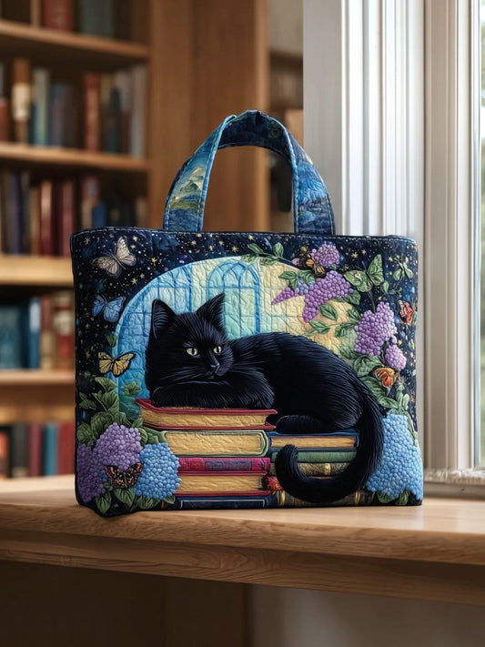 Gato Negro y Libros | Bolso Artesanal Acolchado