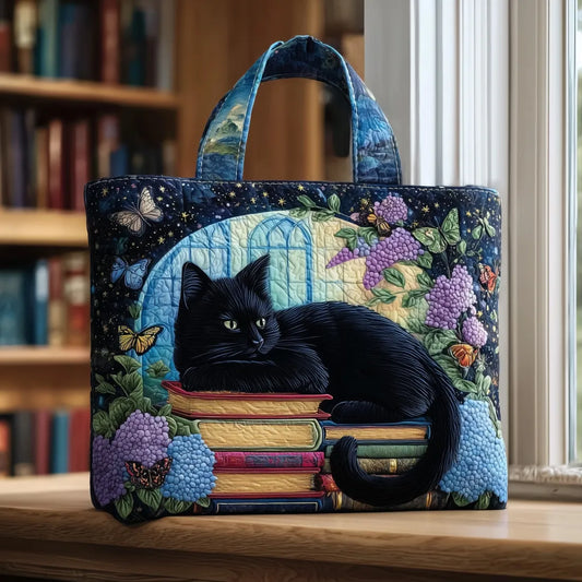 Gato Negro y Libros | Bolso Artesanal Acolchado
