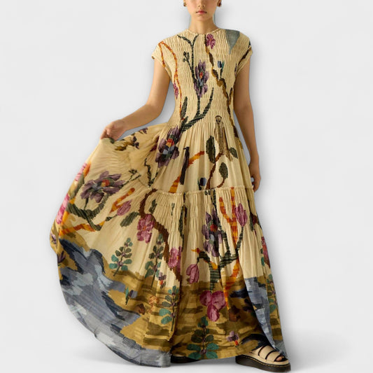 Amanda - Vestido maxi con motivo plisado
