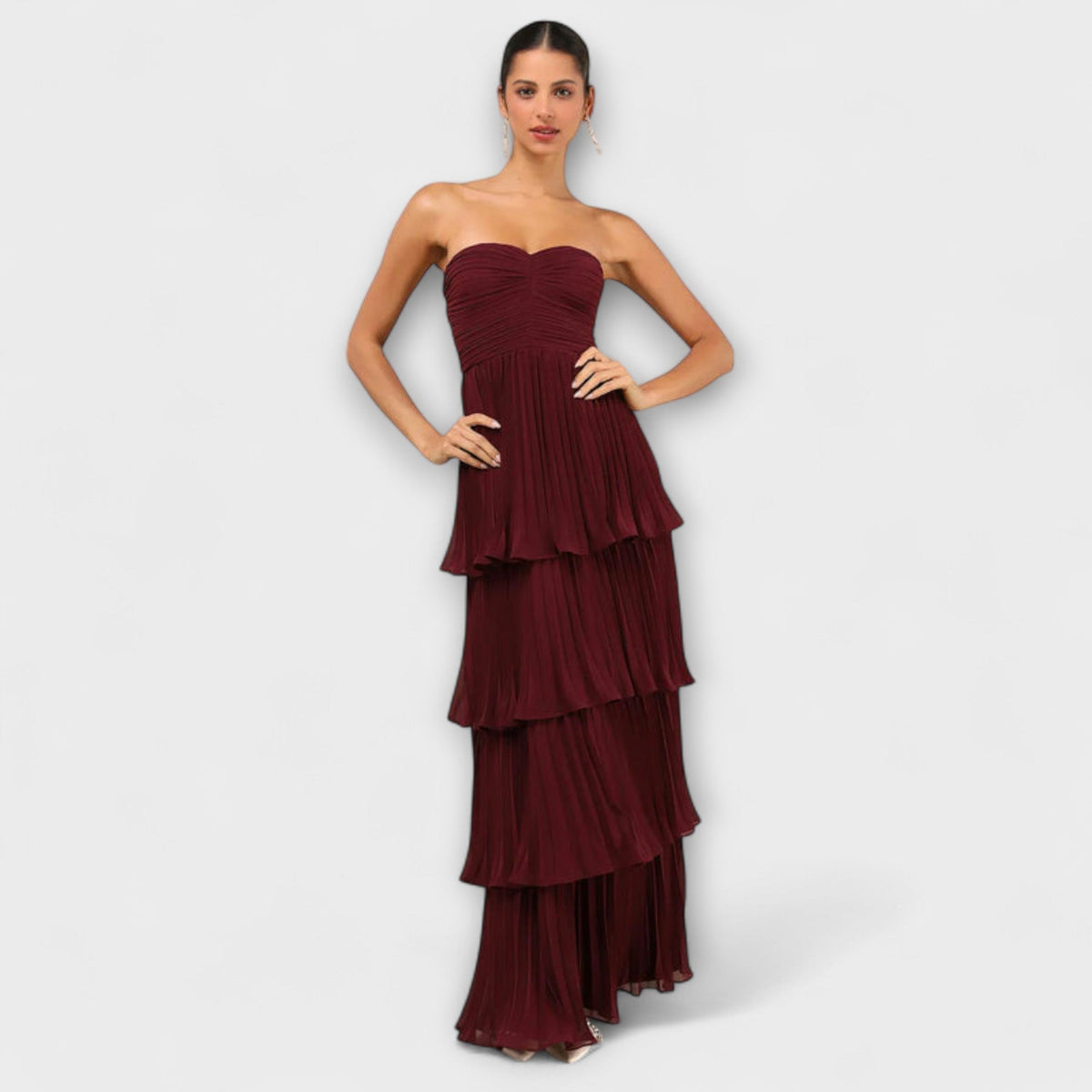 Lorena - Vestido maxi sin tirantes con detalles plastificados