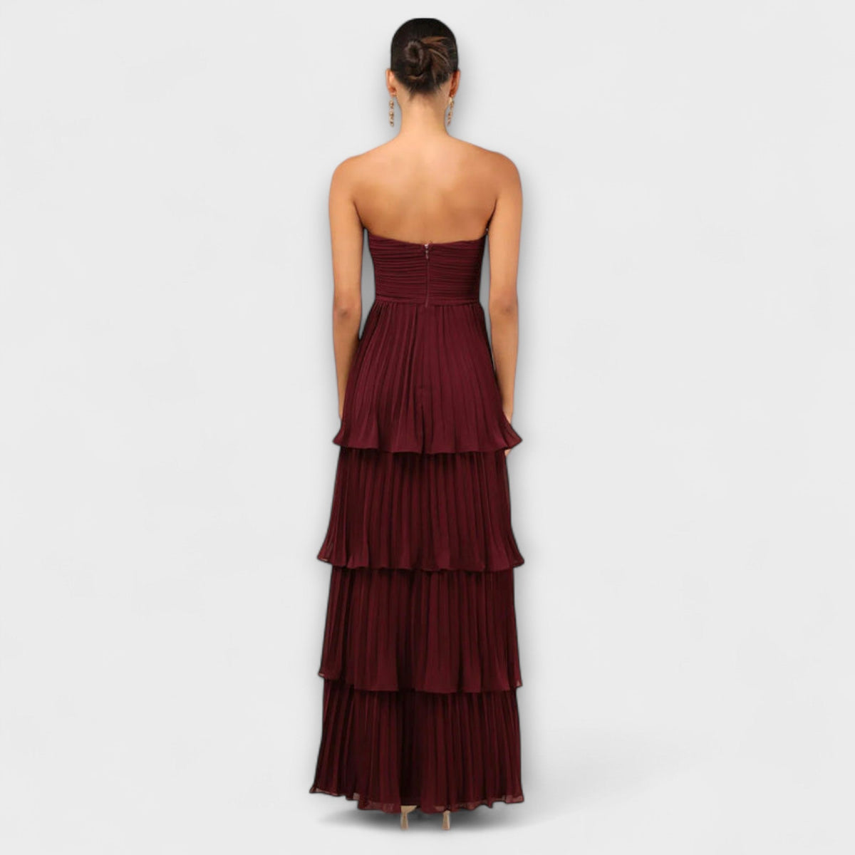 Lorena - Vestido maxi sin tirantes con detalles plastificados