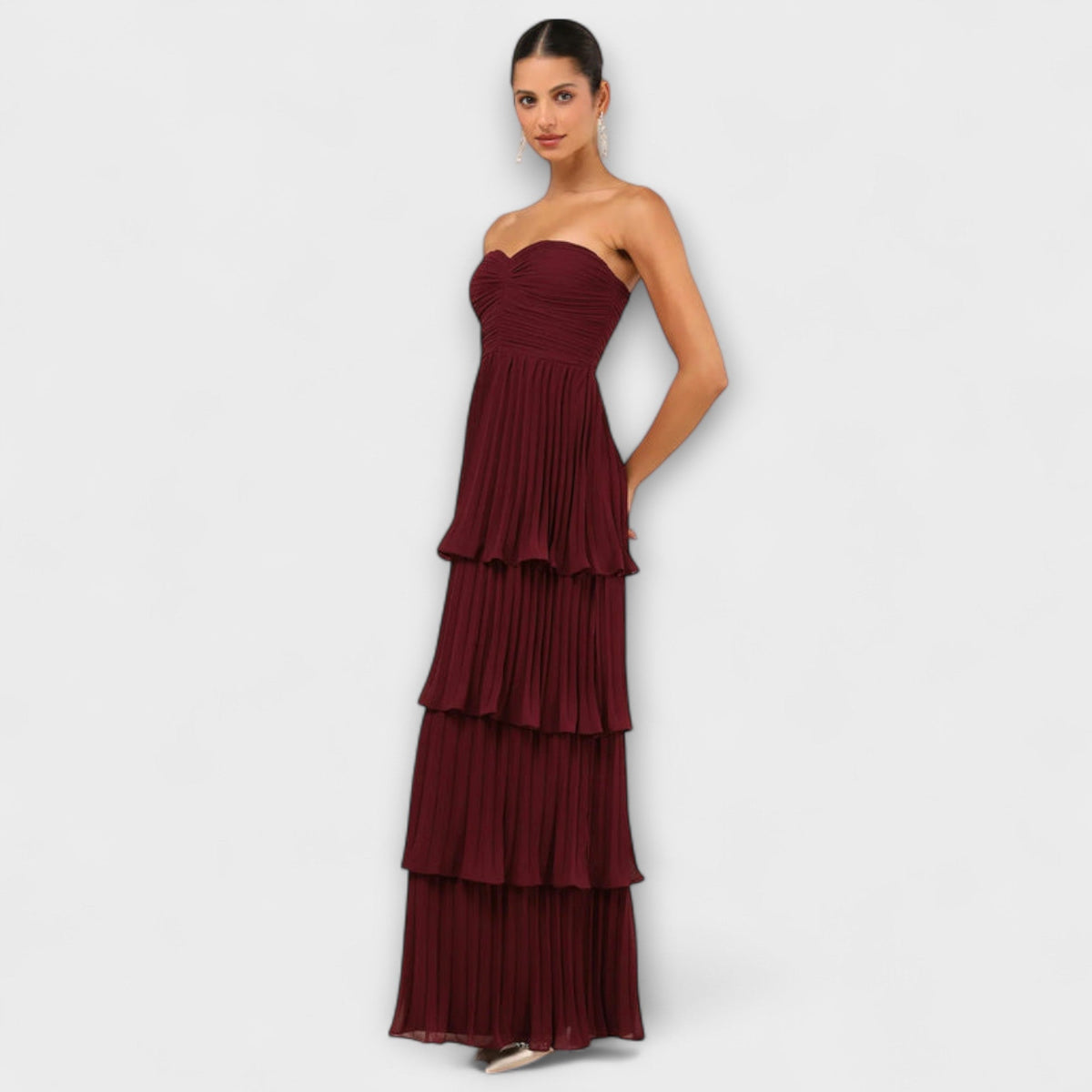 Lorena - Vestido maxi sin tirantes con detalles plastificados