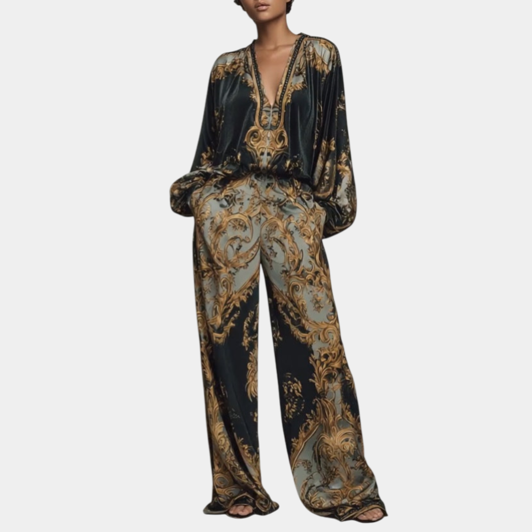 Valentina | Conjunto Floral Barroco con Pantalones Palazzo