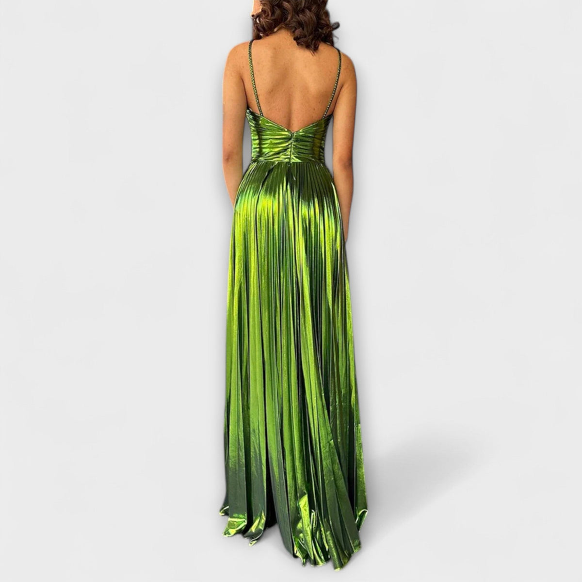 Vestido maxi en tejido metálico