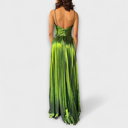 Vestido maxi en tejido metálico
