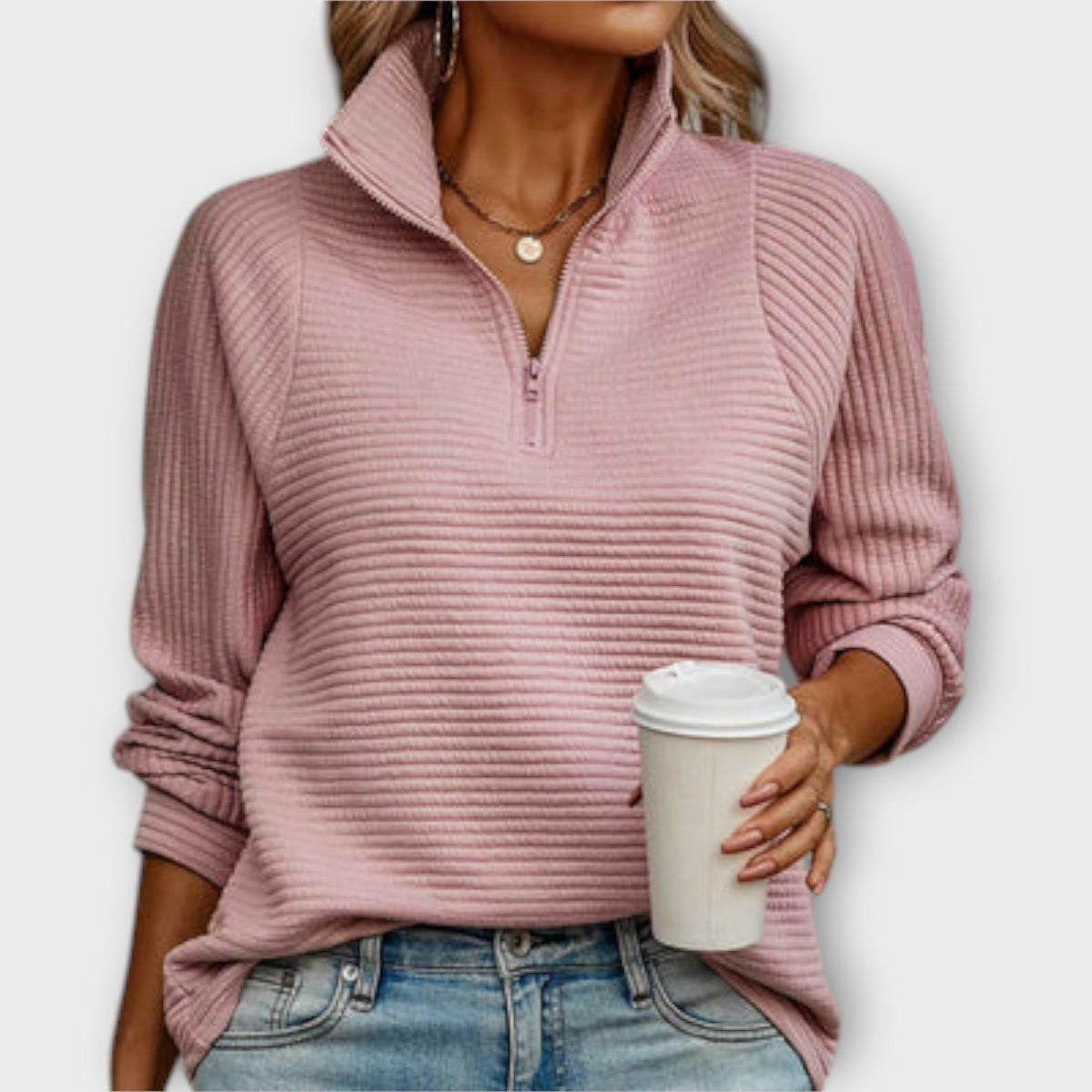 Vilja - Suéter con zip polo
