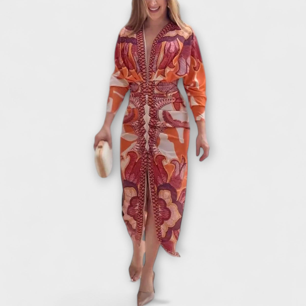 Cleo - Vestidos midi únicos con mangas dolman y motivo brasileño