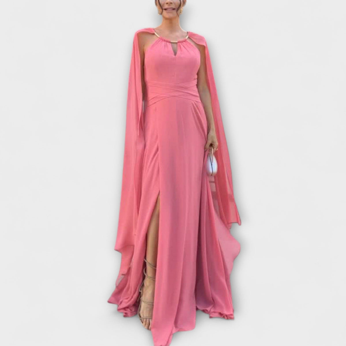 Mabel - Vestidos maxi elegantes con abrigo y abertura alta