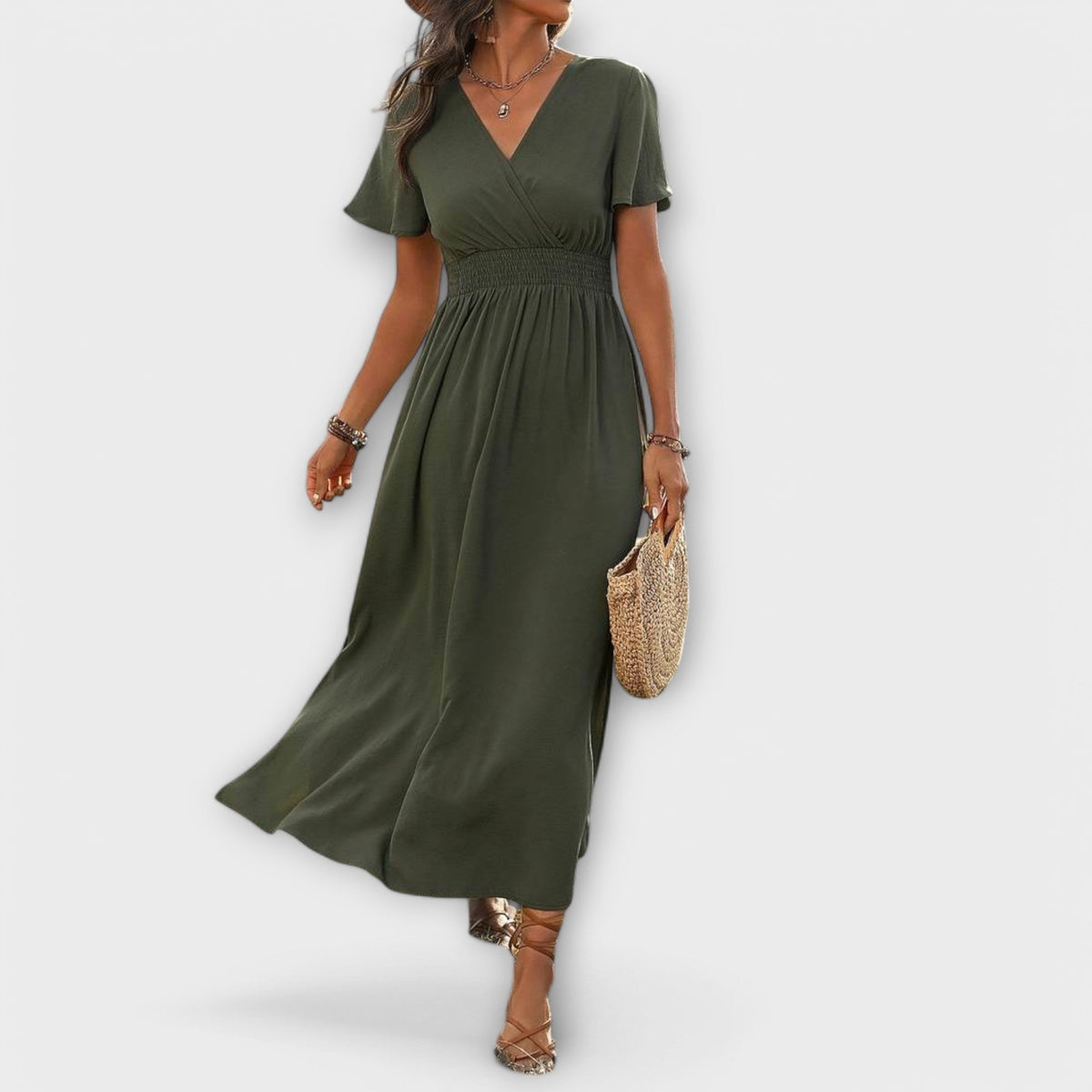 Heather - Vestido Boho Elegante con Escote en V y Mangas Largas