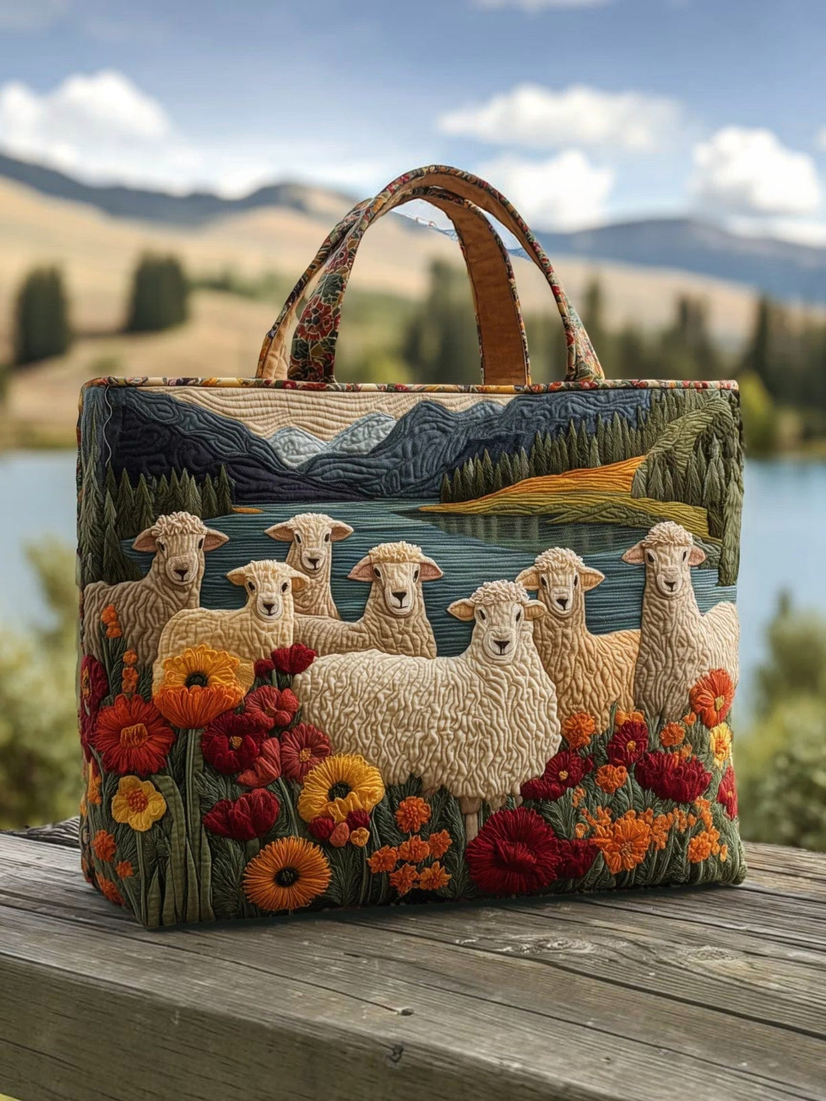 Ovejas junto al Lago | Bolso Artesanal Acolchado