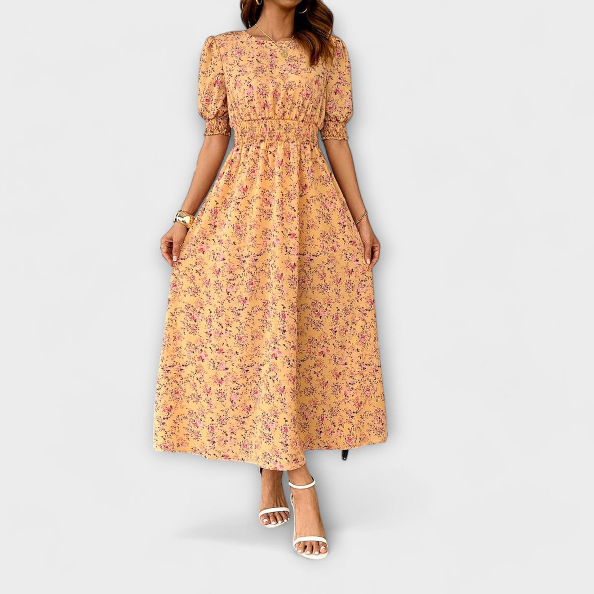 Amelia - Vestido con escote redondo y motivo floral
