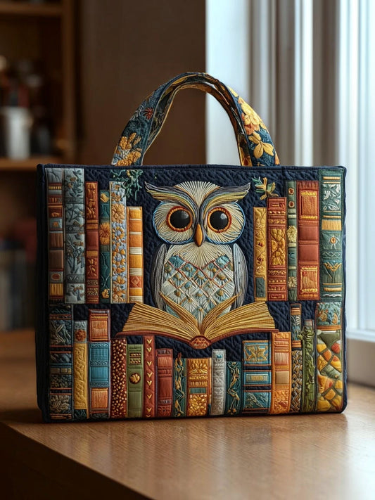 Búho y Libros | Bolso Artesanal Acolchado