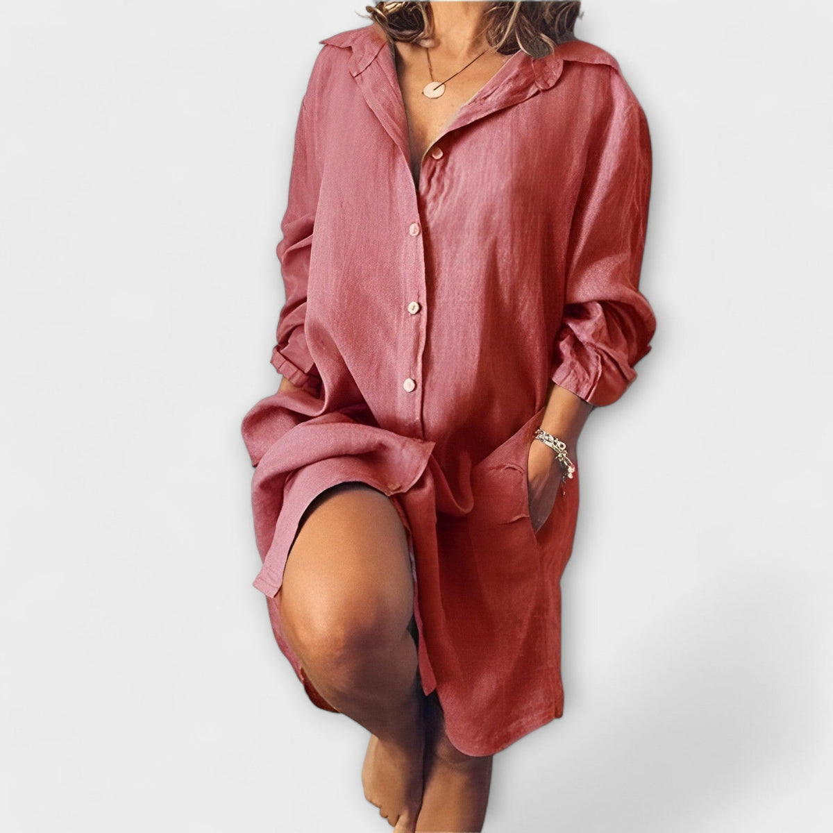 Blusa de lino ajustable para uso diario