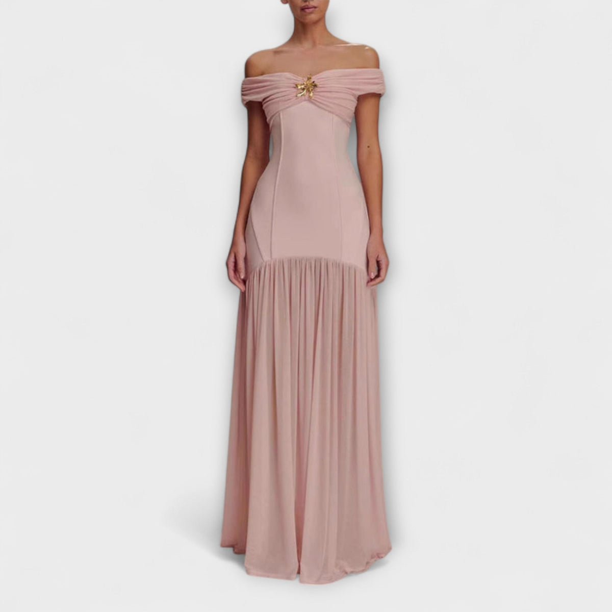 Maelie - Vestido maxi bodycon sin tirantes elegante con decoraciones florales