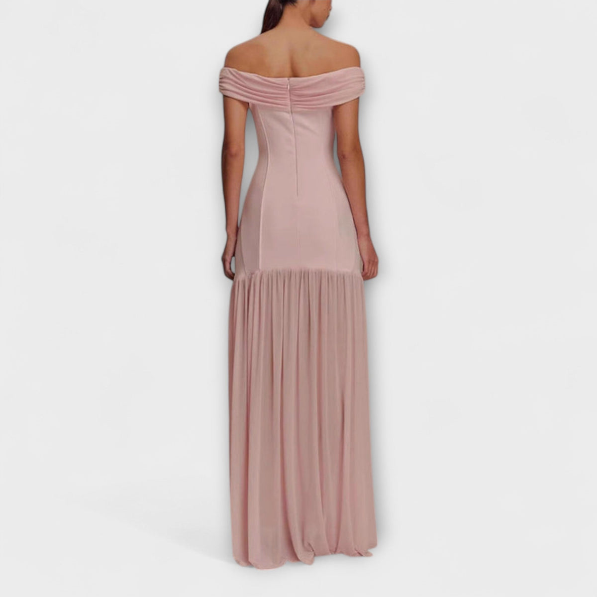 Maelie - Vestido maxi bodycon sin tirantes elegante con decoraciones florales