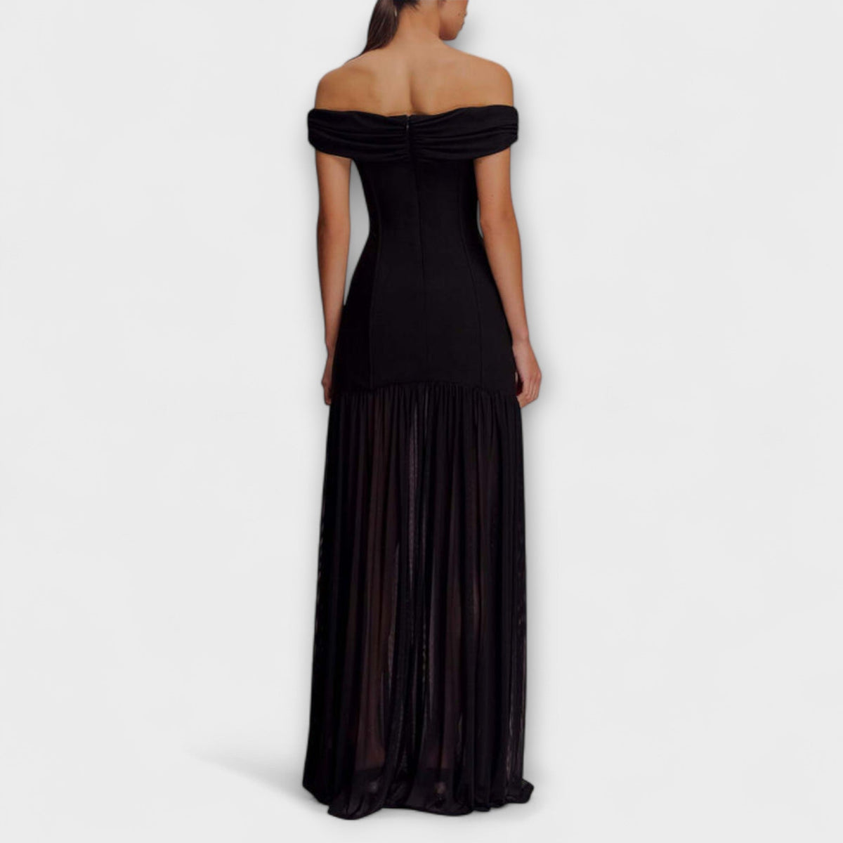 Maelie - Vestido maxi bodycon sin tirantes elegante con decoraciones florales