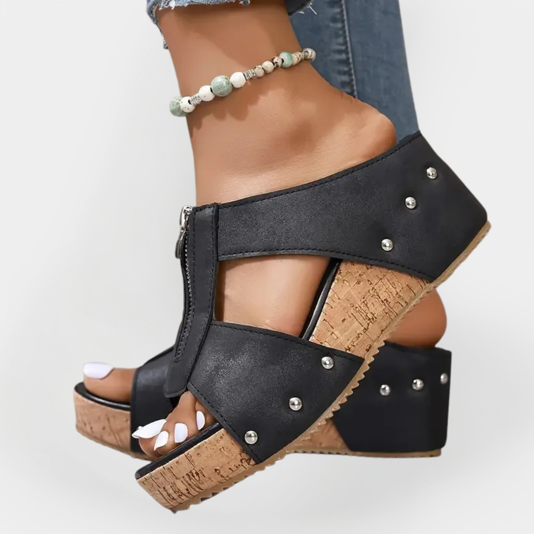 Sandalias cómodas con tacón y cierre de cremallera