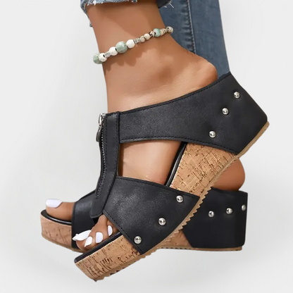 Sandalias cómodas con tacón y cierre de cremallera