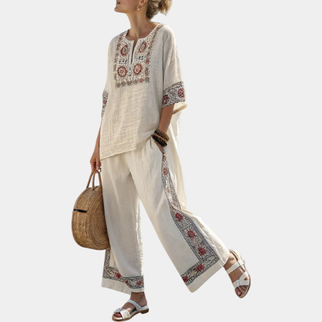 Tiziana | Blusa bordada esencial y pantalones anchos