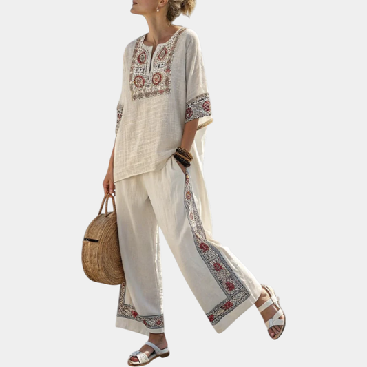 Tiziana | Blusa bordada esencial y pantalones anchos