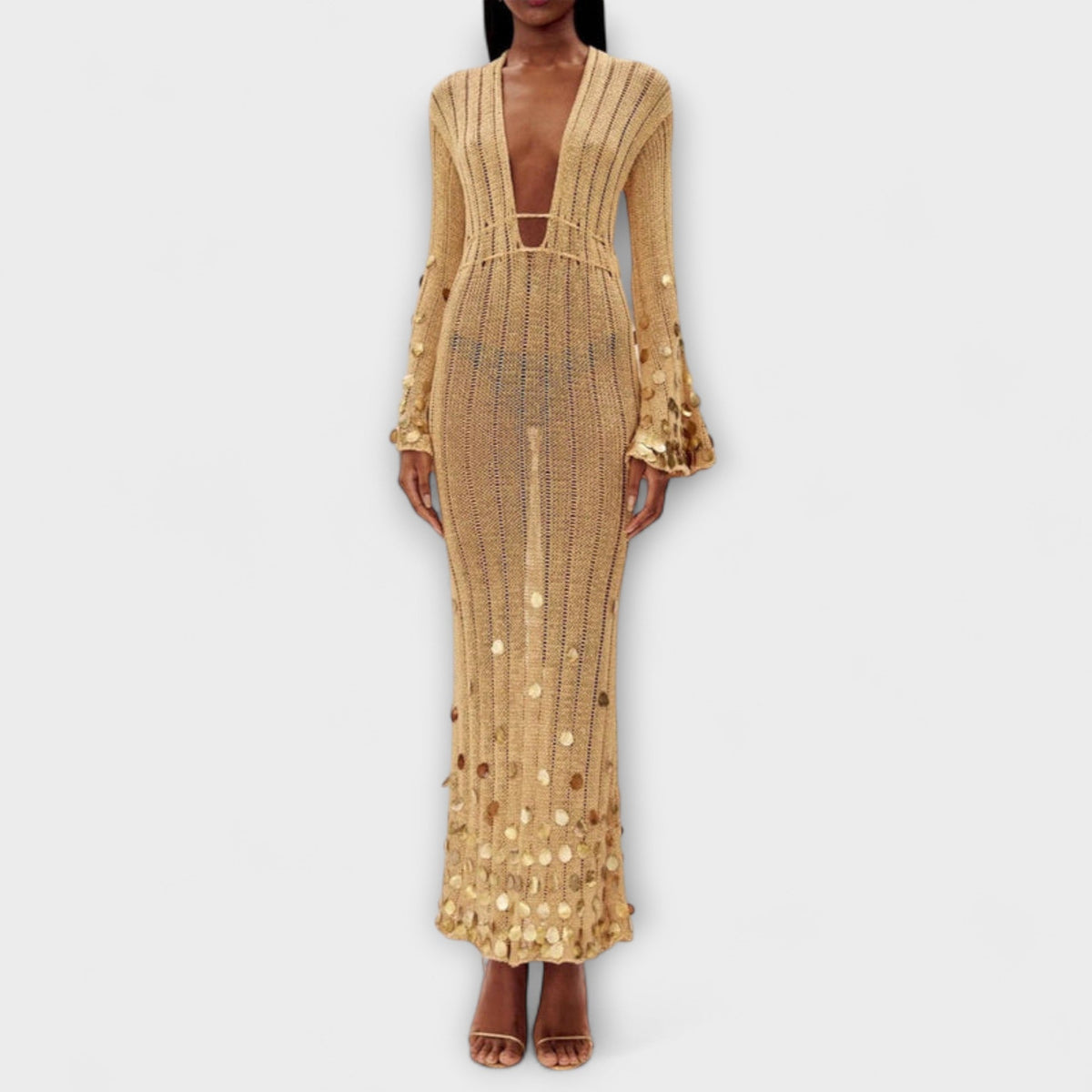 Kathleen - Vestidos maxi de punto dorado de Dolly