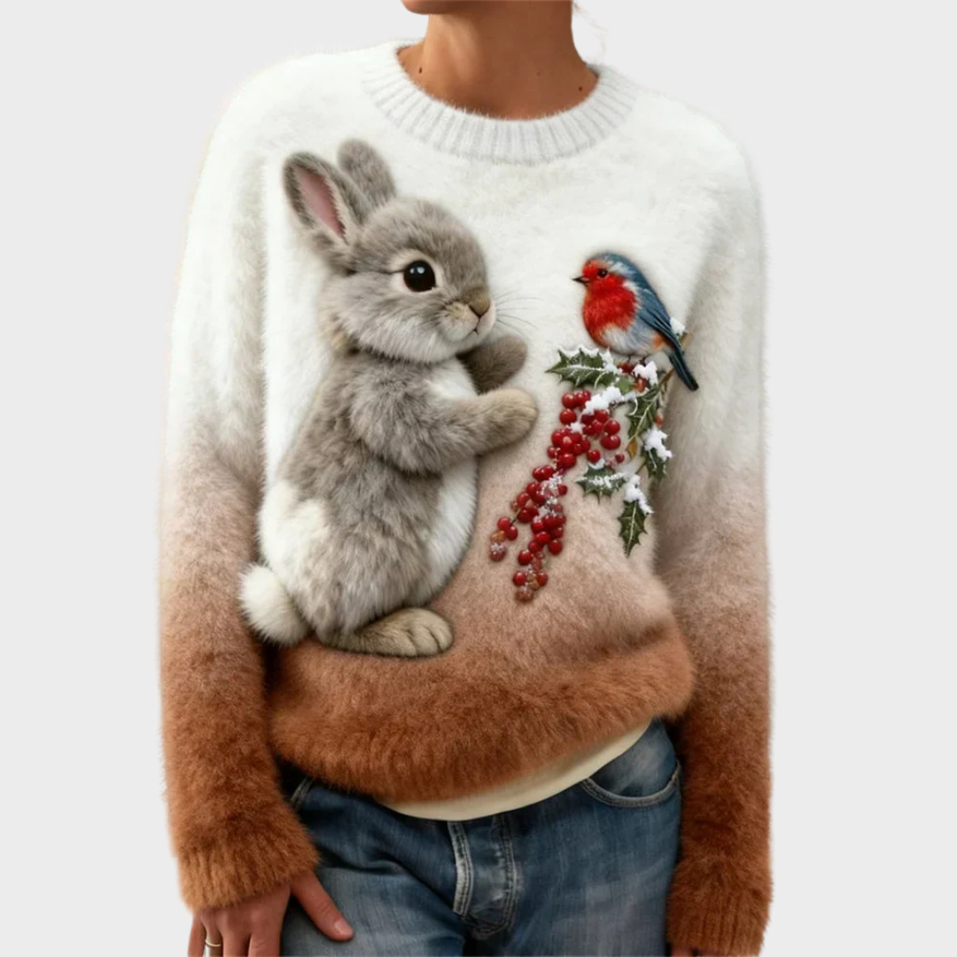 Klementina - Suéter de Peluche con Conejo de Navidad