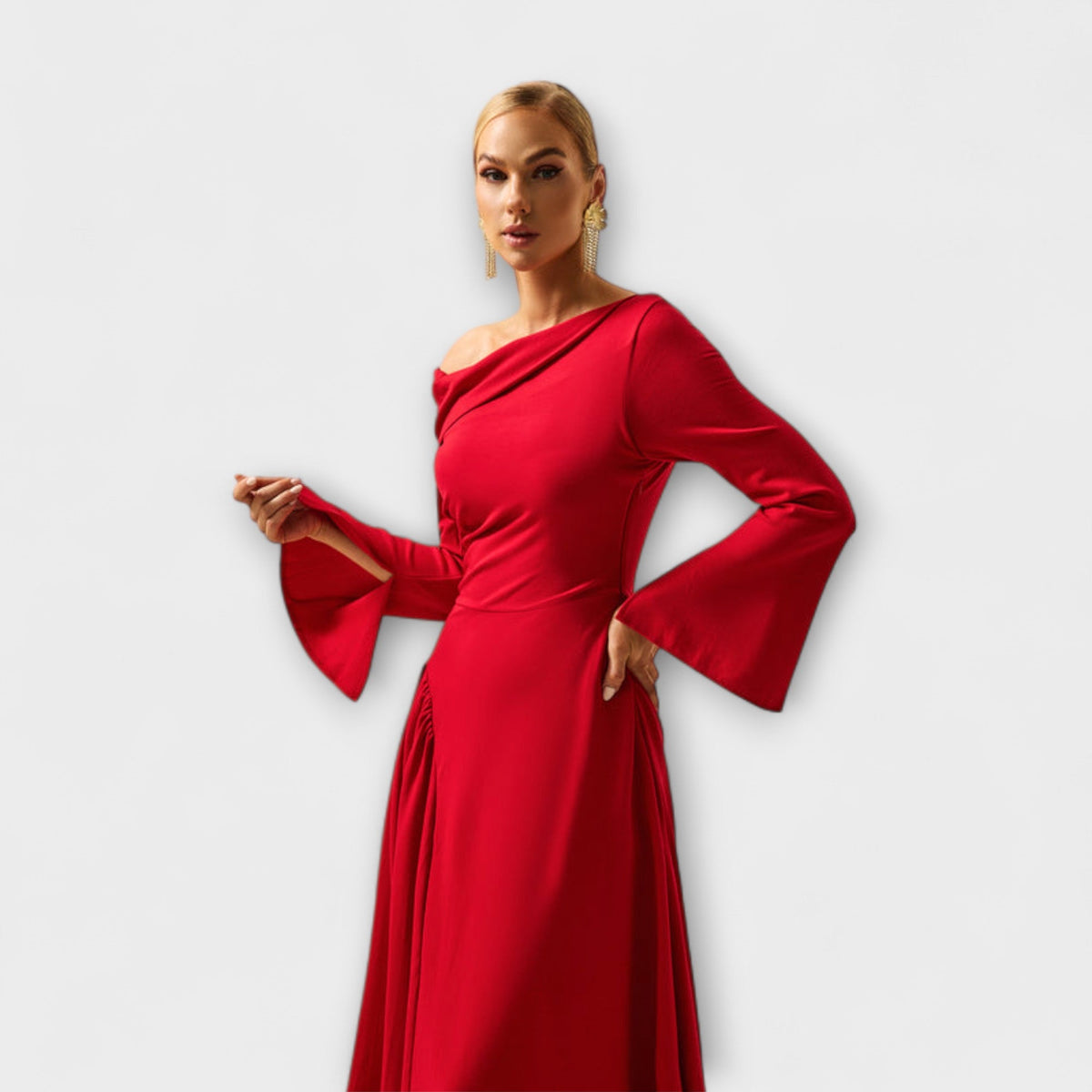 Vila - Vestido midi con hombros descubiertos y mangas abullonadas
