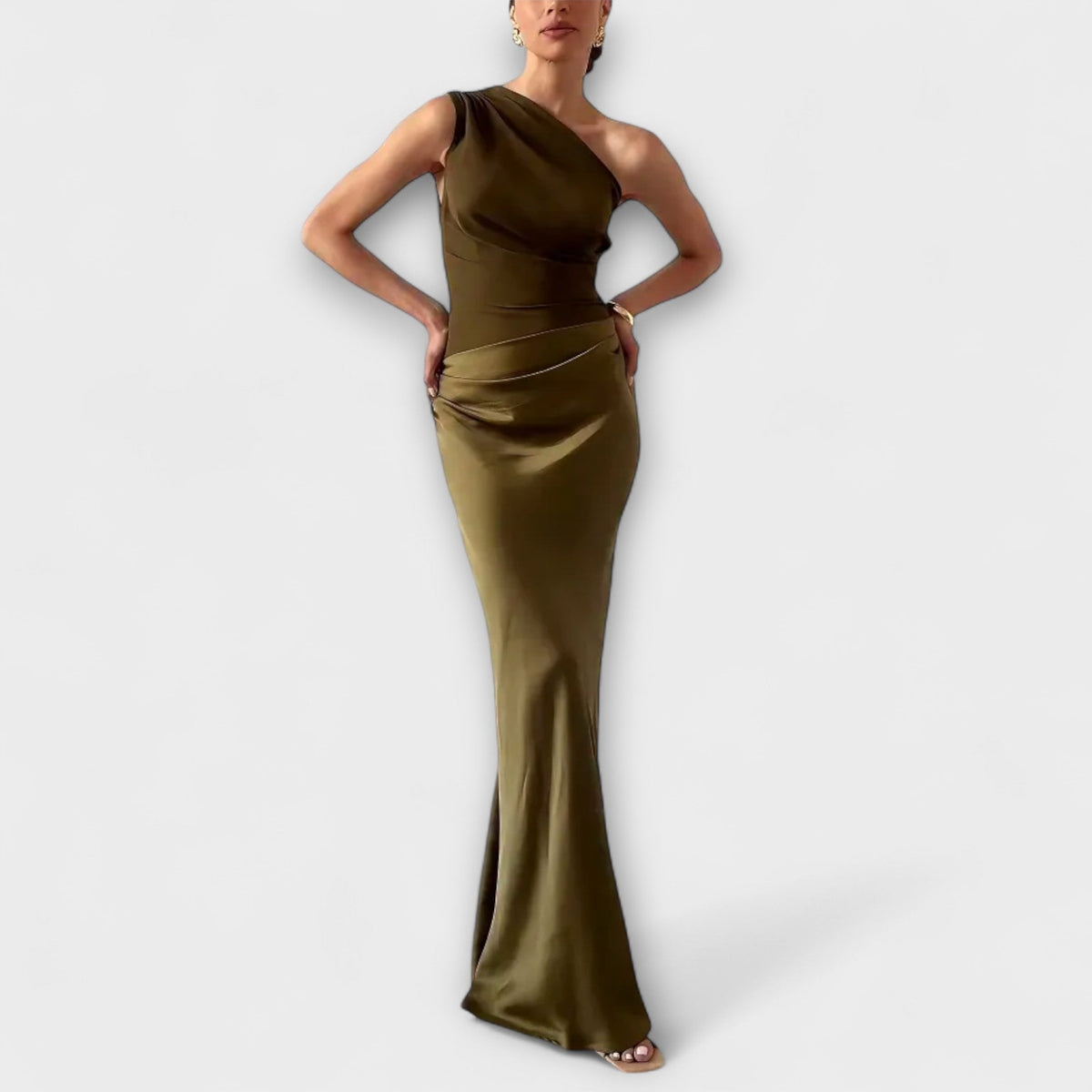 Robe maxi elegante de un solo hombro y plisada