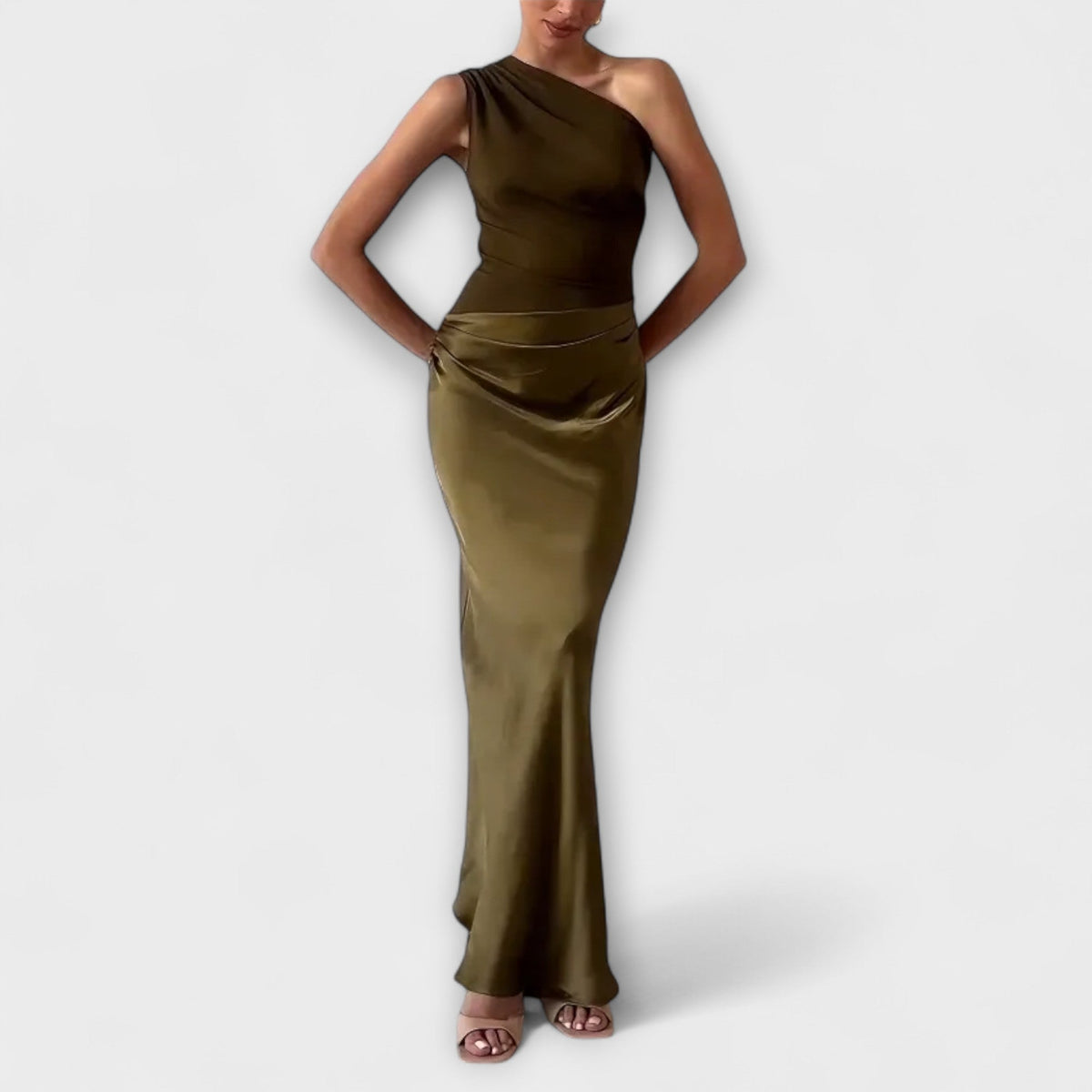 Robe maxi elegante de un solo hombro y plisada
