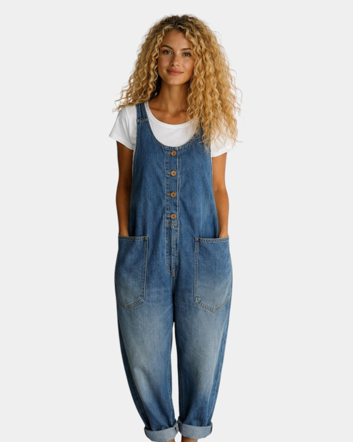 Lorena | Pantalón de tirantes en denim de algodón vintage lavado