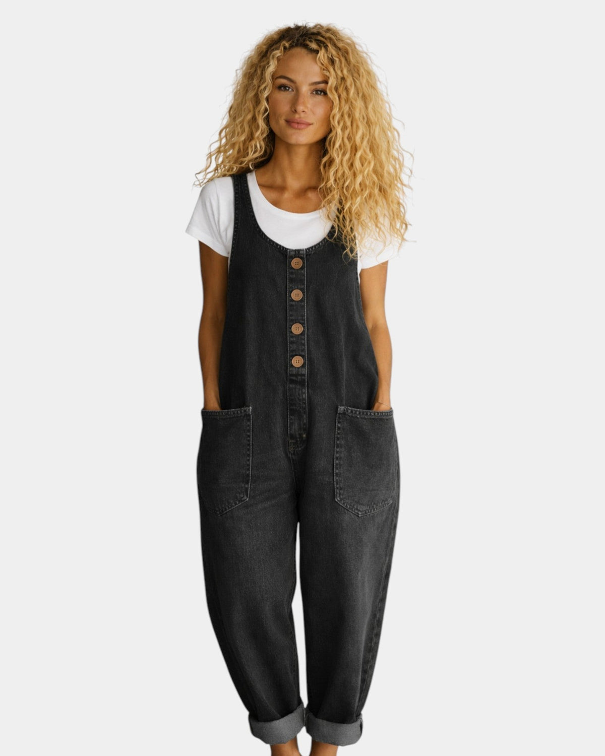 Lorena | Pantalón de tirantes en denim de algodón vintage lavado