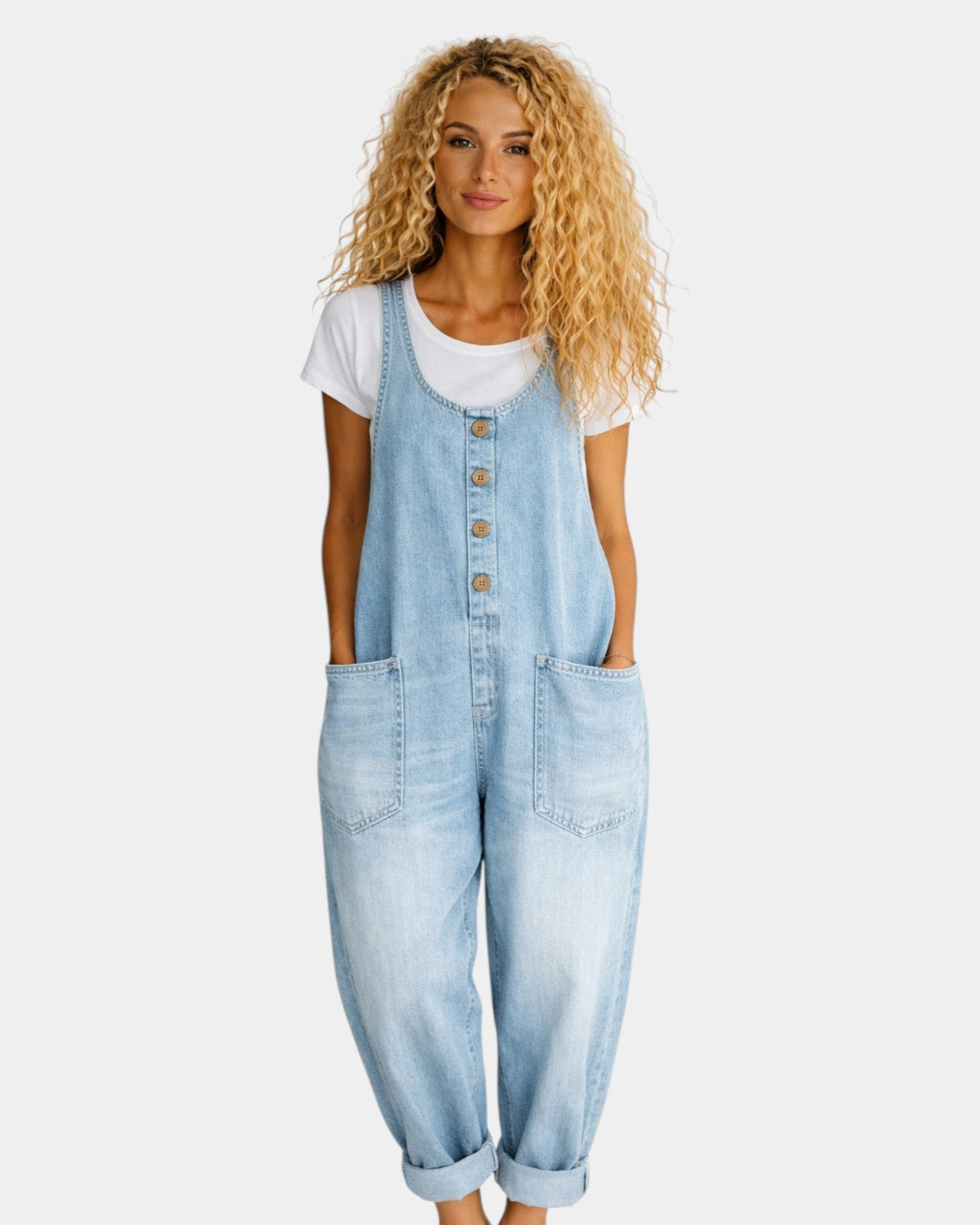 Lorena | Pantalón de tirantes en denim de algodón vintage lavado