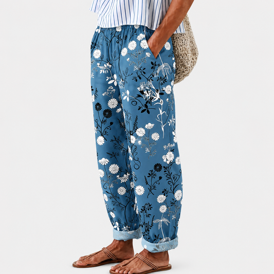 Pantalones Relax Azul Florales