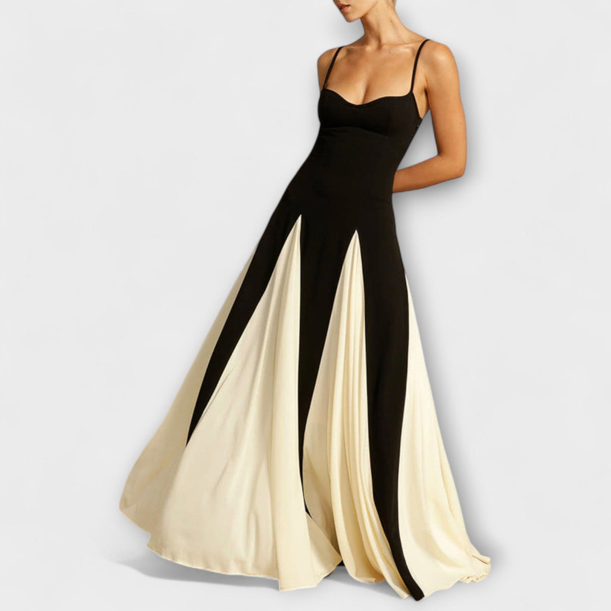 Ember - Vestido maxi A-line clásico con paneles de tul