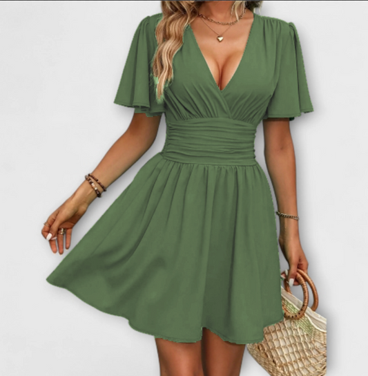 Winslet - Vestido con Cintura Plisada y Escote en V