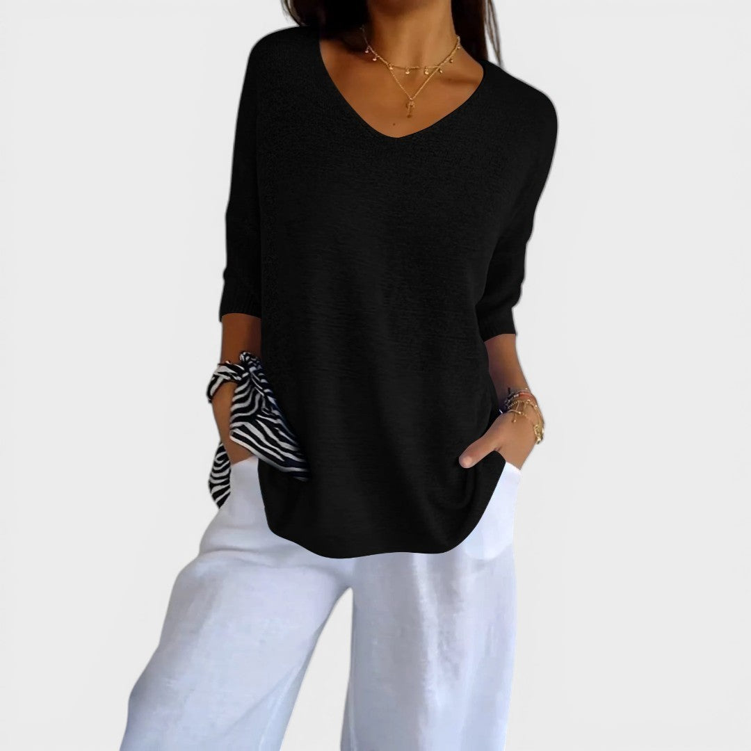 Roza | Top de punto liso con escote en V