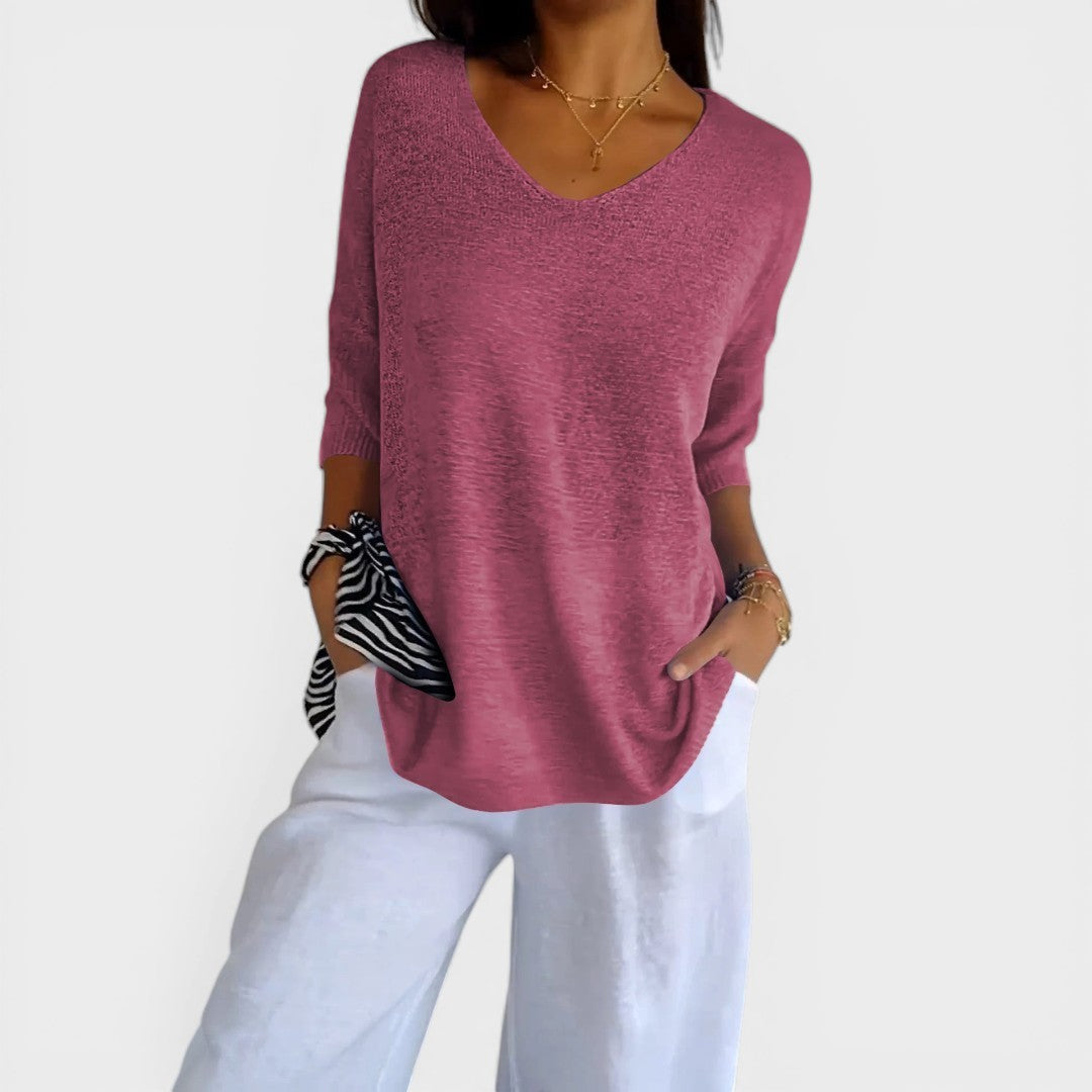 Roza | Top de punto liso con escote en V