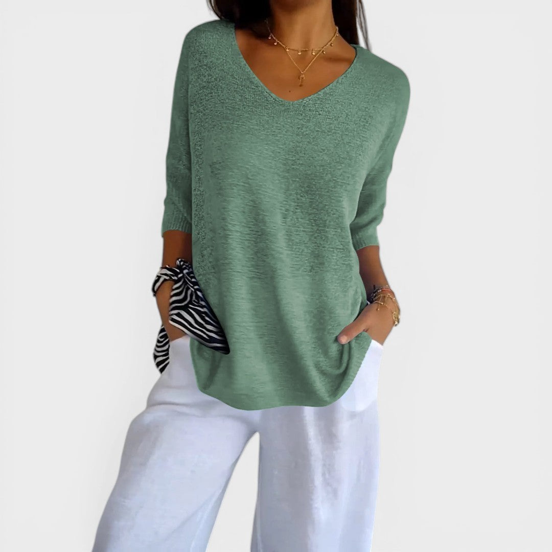 Roza | Top de punto liso con escote en V