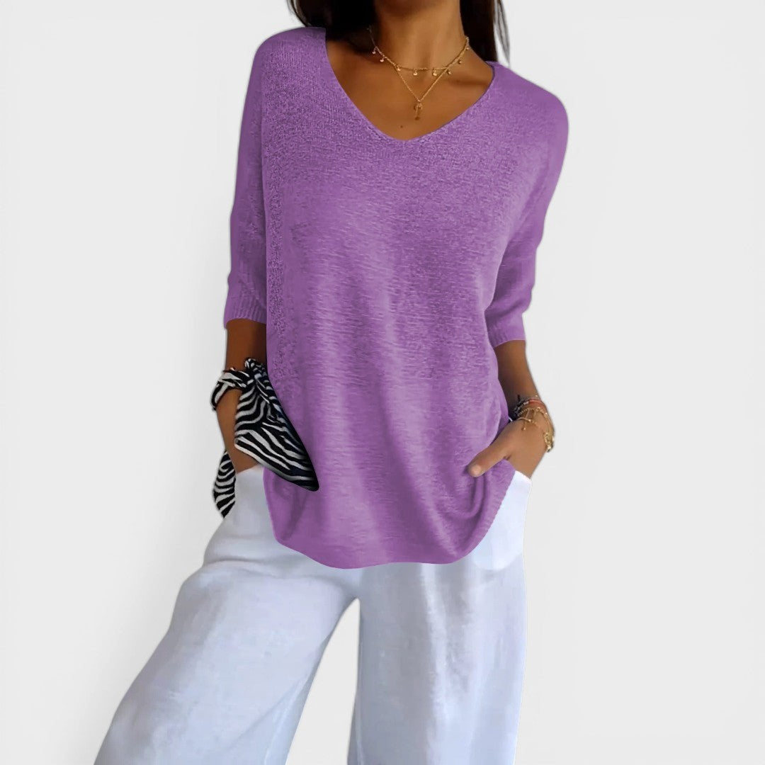 Roza | Top de punto liso con escote en V