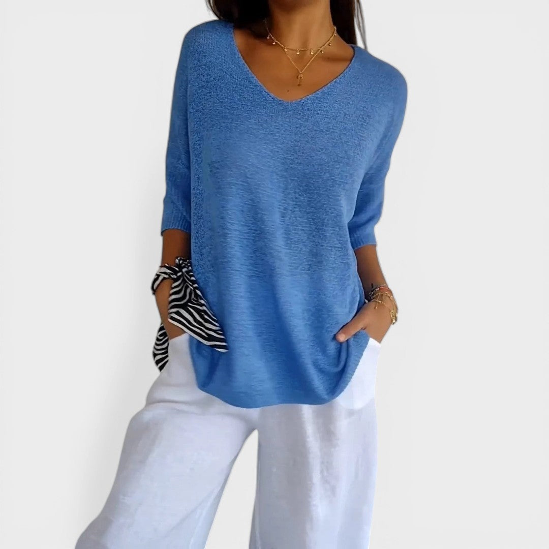 Roza | Top de punto liso con escote en V