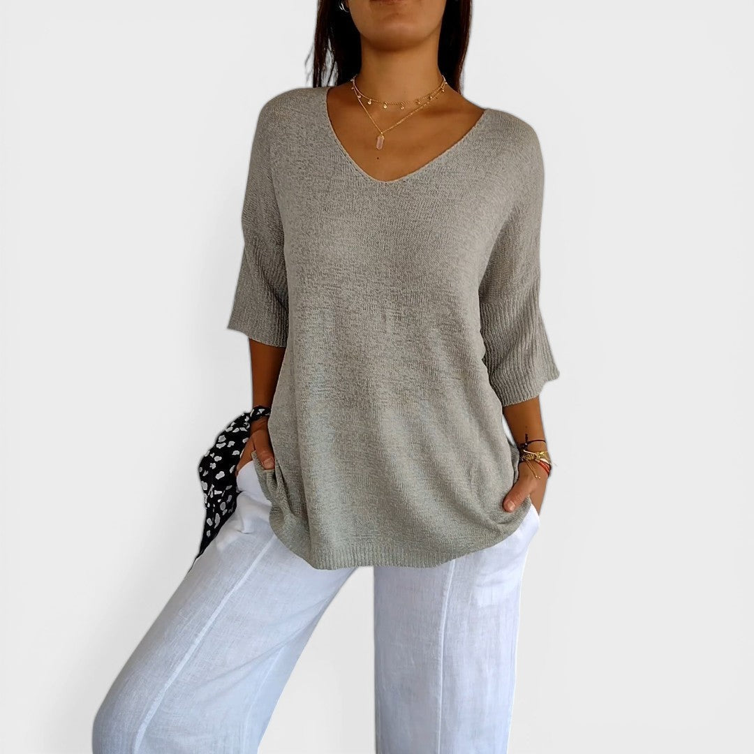 Roza | Top de punto liso con escote en V