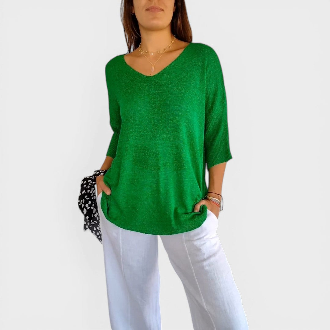 Roza | Top de punto liso con escote en V