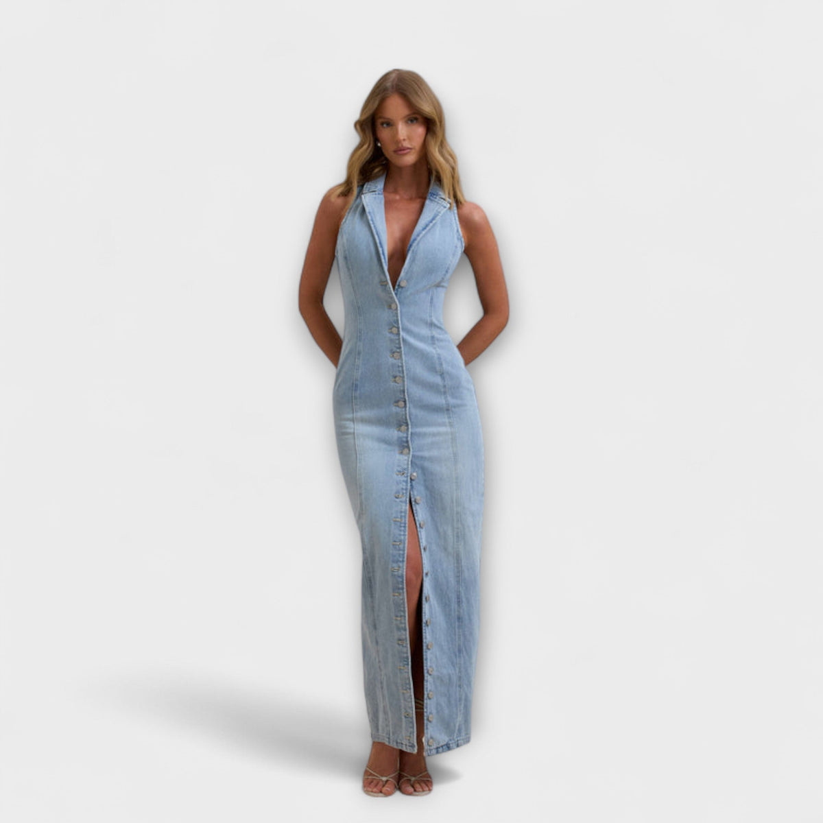 Lacey - Vestido maxi de denim con un ligero lavado