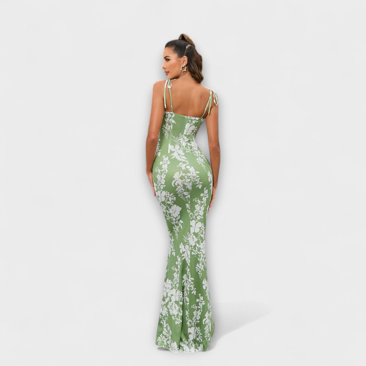 Thalia - Vestido de baile con motivo floral y tirantes anudados
