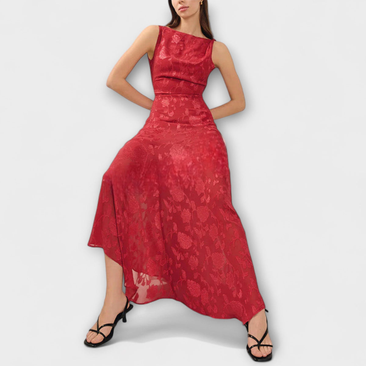 Opale - Vestido Maxi Elegante Sin Mangas con Motivo de Encaje