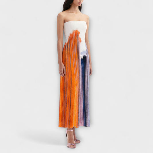 Vestido - Vestido elegante con bloques de color y flecos a la moda