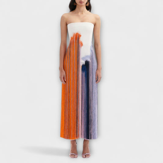 Vestido - Vestido elegante con bloques de color y flecos a la moda