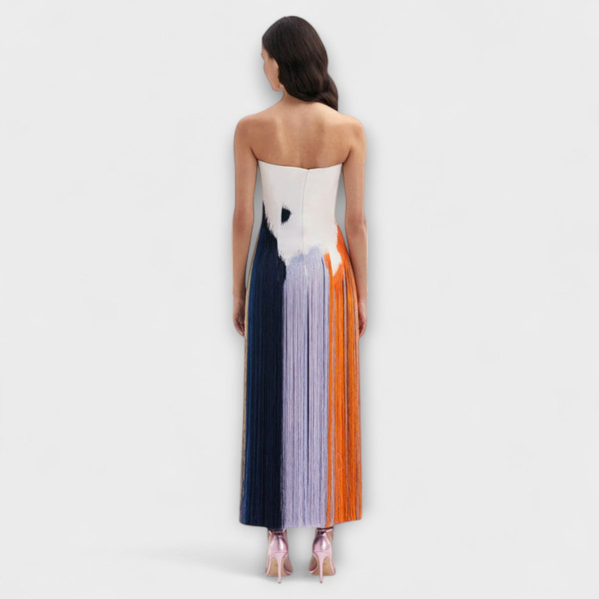 Vestido - Vestido elegante con bloques de color y flecos a la moda