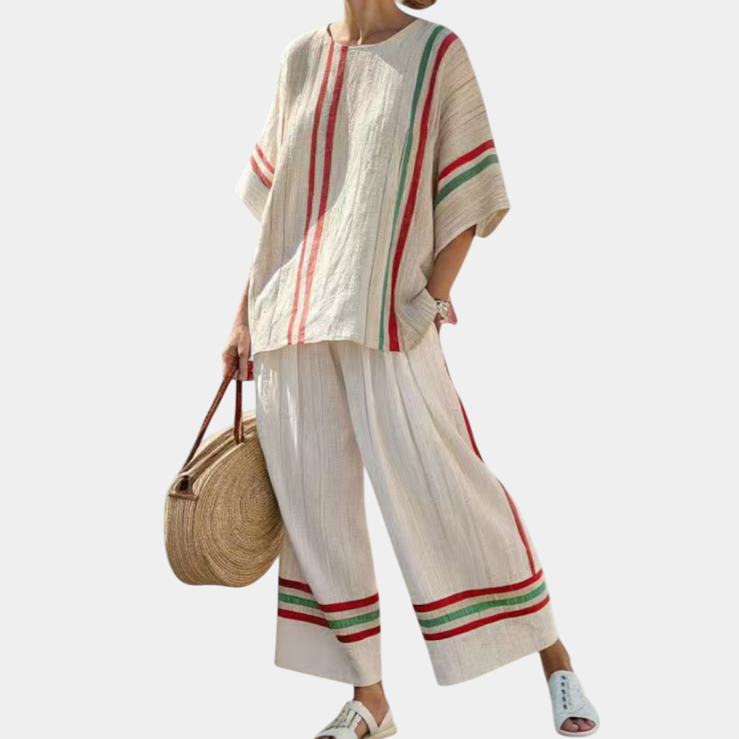 Noemi | Blusa boho estampada y pantalones anchos cómodos