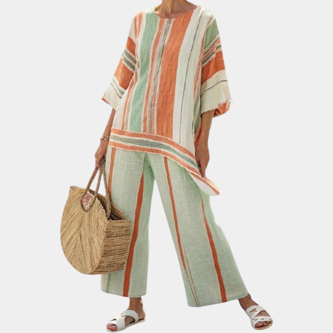 Elisabetta | Top Asimétrico Elegante y Pantalones de Pierna Ancha